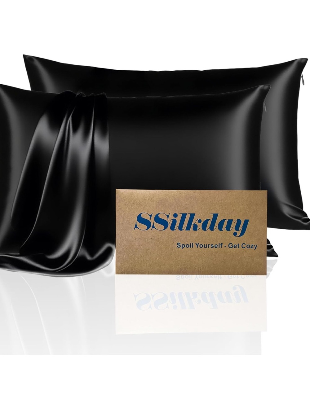 2 - SSilkday mulberry silk pillow cases / black  / king size